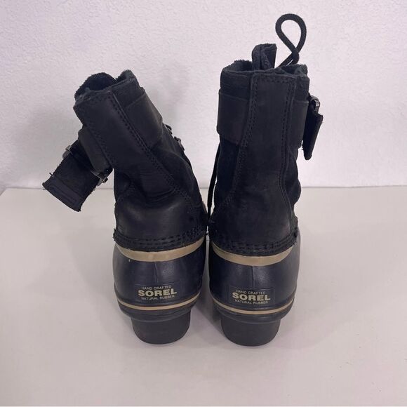 Sorel Black Leather Mid Calf Lace Up Winter Boots - Picture 2 of 10